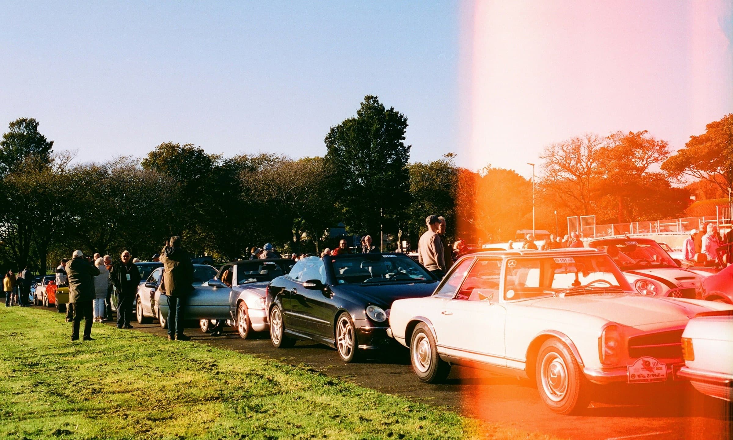 Cars and attendees gathered at a car meet